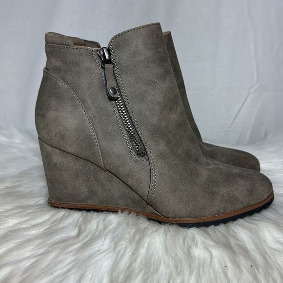 Soul By Naturalizer Haley Charcoal Faux Leather Wedge Ankle Booties Sz 7 - Picture 5 of 7